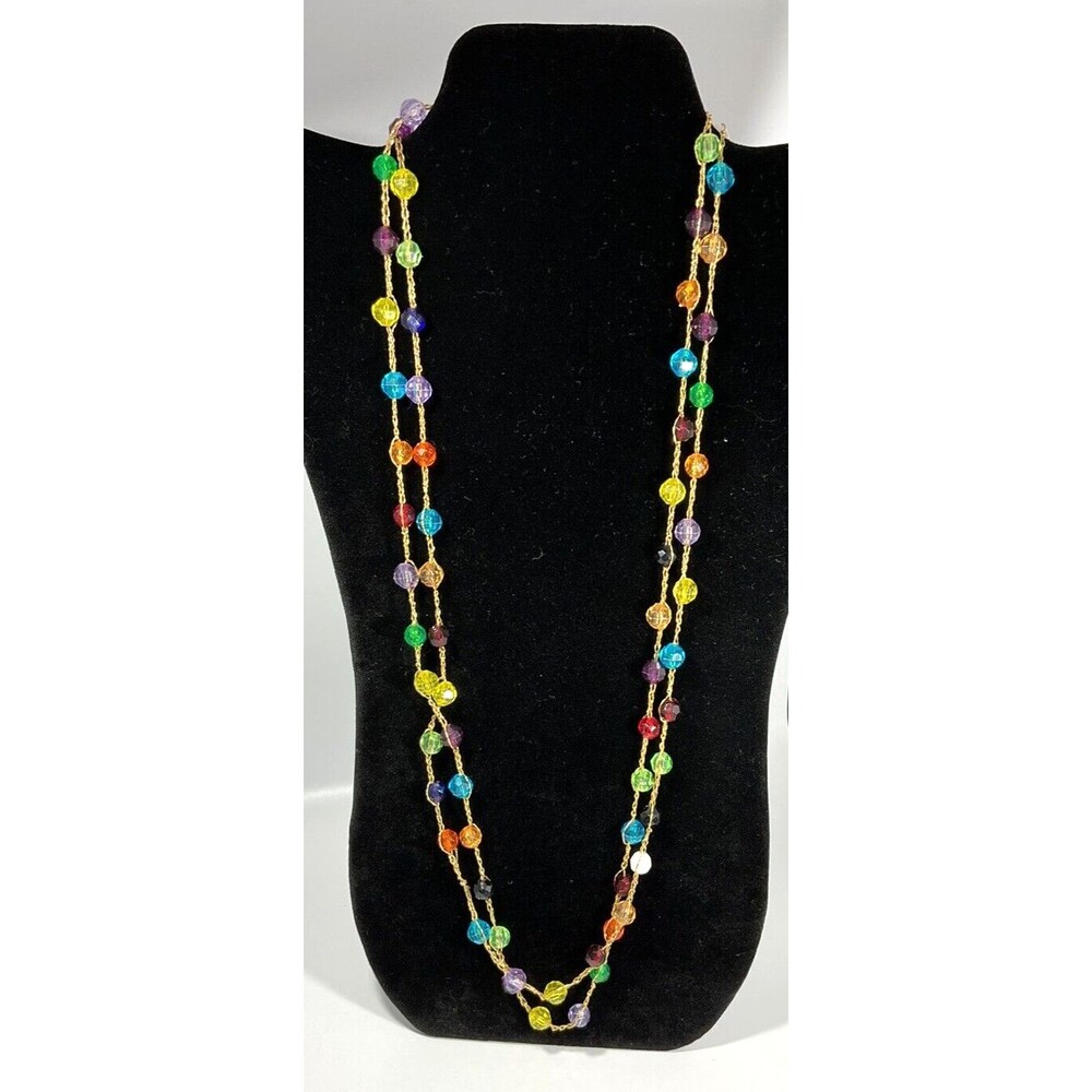 Vintage Necklace Multicolor Station Beads Gold Tone Chain w/ Beads Length 30" - Picture 2 of 7